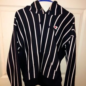 Navy Blue Striped Champion Hoodie